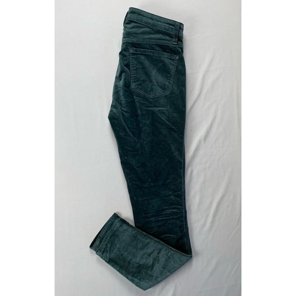 J Brand Zion Mid Rise Skinny Button Pocket Velvet Felt Velour Pants. Green, 25.